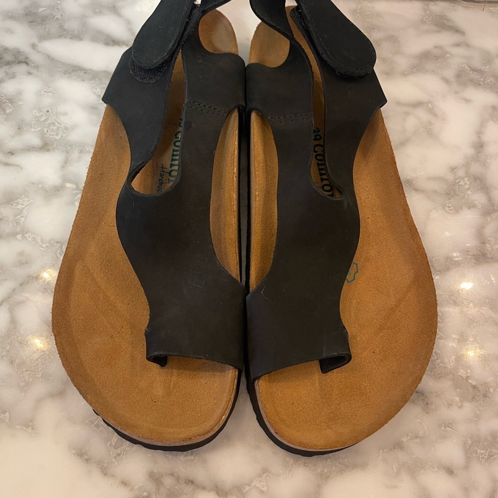 COMFORTFUSSE FELECIA BLACK LEATHER TOE RING SLINGBACK  SANDAL SHOE 39 8.5, 9